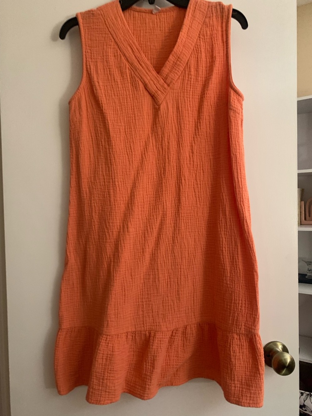 Sleeveless Orange V-Neck Cotton Dress